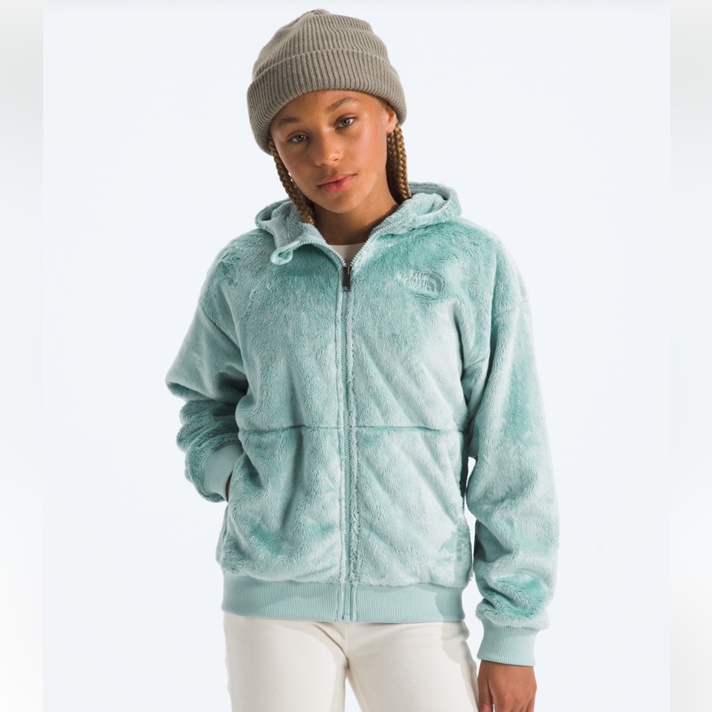 The North Face Girl’s Osito Full-Zip Hoodie Jacket Size Large 12 Pine Green Hood